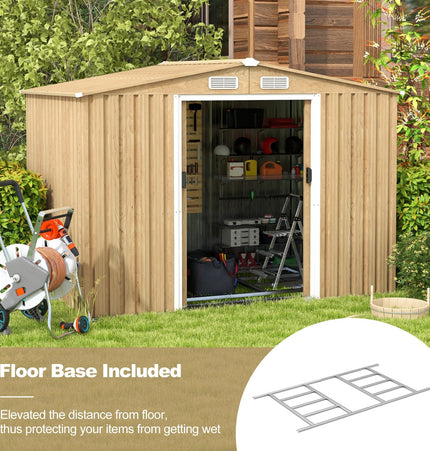 Weather Resistant Galvanized Steel Shed with Tilted Roof for Backyard Garden Patio Lawn - Natural - Storage Sheds | Patioza