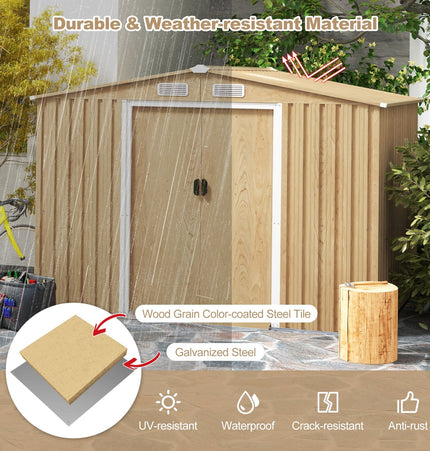 Weather Resistant Galvanized Steel Shed with Tilted Roof for Backyard Garden Patio Lawn - Natural - Storage Sheds | Patioza