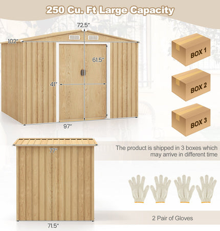 Weather Resistant Galvanized Steel Shed with Tilted Roof for Backyard Garden Patio Lawn - Natural - Storage Sheds | Patioza