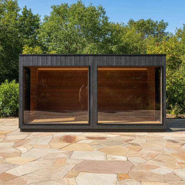 ThermaSol Nordic Misty XL Lounge 2 - Entrance Outdoor Sauna Cabin [Made - To - Order] (SAK72368) - Saunas | Patioza