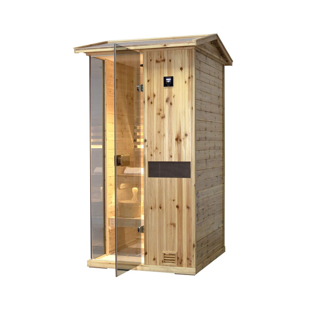 Thermora Nova 1 - Person Outdoor Weather - Resistant Traditional Wooden Steam Sauna Room (SAK71642) - Outdoor Saunas | Patioza