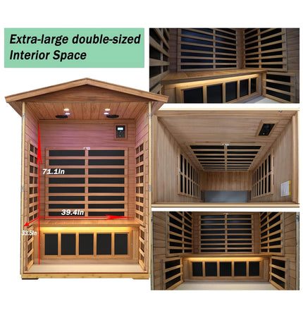 Thermora Ignis 2-Person Ultra-Low EMF Mahogany Outdoor Infrared Sauna with Bluetooth Speakers - Infrared Saunas | Patioza