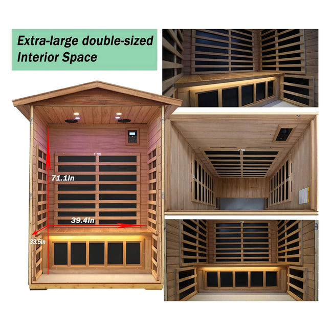 Thermora Ignis 2-Person Ultra-Low EMF Mahogany Outdoor Infrared Sauna with Bluetooth Speakers - Infrared Saunas | Patioza