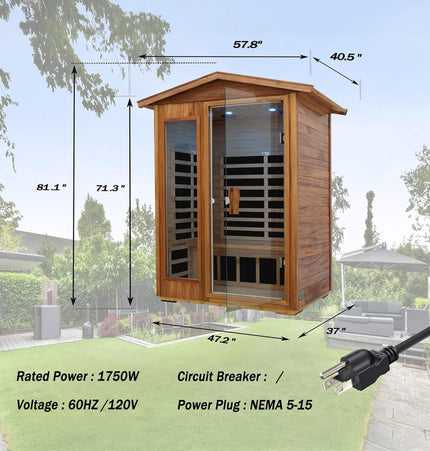Thermora Ignis 2-Person Ultra-Low EMF Mahogany Outdoor Infrared Sauna with Bluetooth Speakers - Infrared Saunas | Patioza