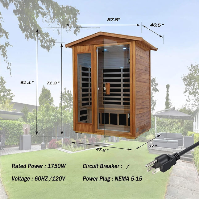 Thermora Ignis 2-Person Ultra-Low EMF Mahogany Outdoor Infrared Sauna with Bluetooth Speakers - Infrared Saunas | Patioza