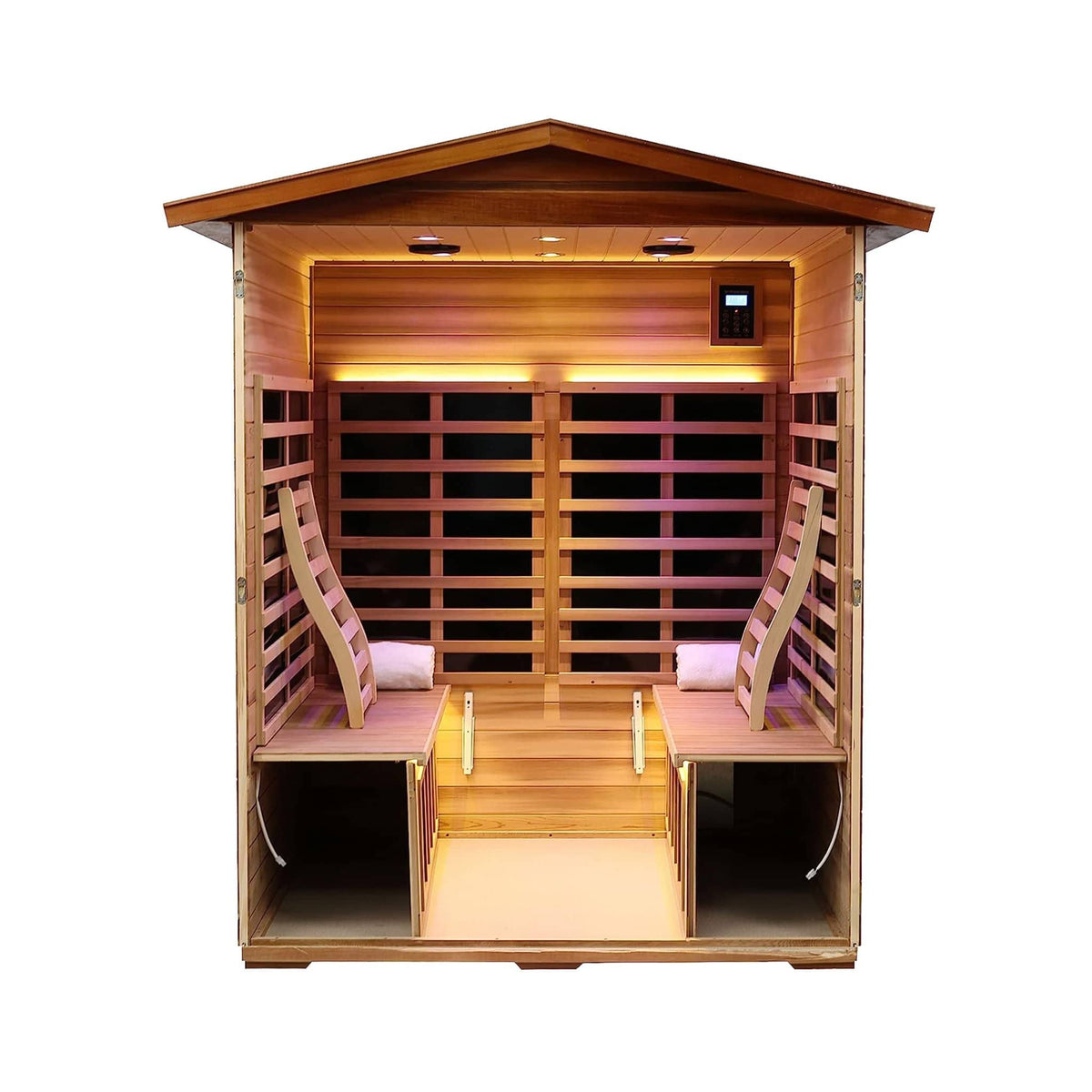 Thermora Kairo 4 - Person Outdoor Infrared Hemlock Sauna With Tempered Glass Door (SAK82140) - Outdoor Saunas | Patioza
