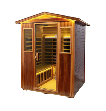 Thermora Kairo 4 - Person Outdoor Infrared Hemlock Sauna With Tempered Glass Door (SAK82140) - Outdoor Saunas | Patioza