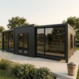 Tiny home lifestyle image in a landscaped outdoor setting