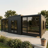 Tiny home lifestyle image in a landscaped outdoor setting