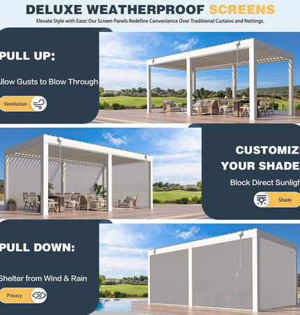 Alora White Louvered Aluminum Pergola With Adjustable Roof And Pull - Down Screens (SAK46817) - Pergolas | Patioza