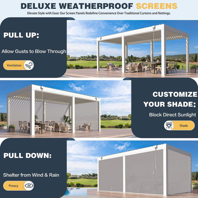 Alora White Louvered Aluminum Pergola With Adjustable Roof And Pull - Down Screens (SAK46817) - Pergolas | Patioza