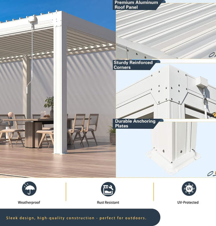 Alora White Louvered Aluminum Pergola With Adjustable Roof And Pull - Down Screens (SAK46817) - Pergolas | Patioza