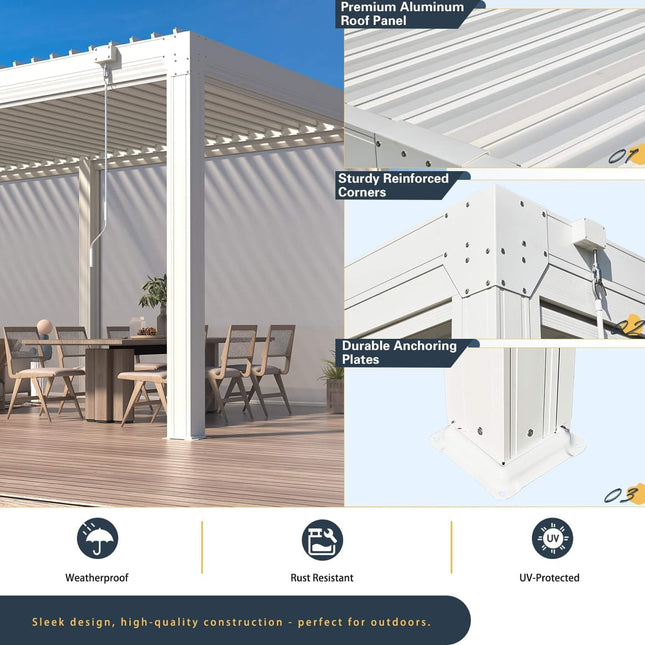 Alora White Louvered Aluminum Pergola With Adjustable Roof And Pull - Down Screens (SAK46817) - Pergolas | Patioza
