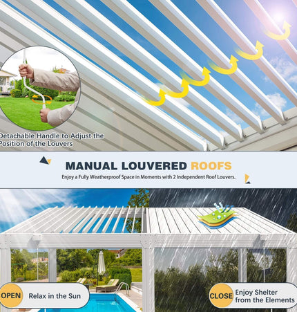 Alora White Louvered Aluminum Pergola With Adjustable Roof And Pull - Down Screens (SAK46817) - Pergolas | Patioza