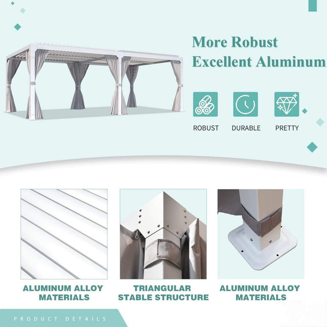 [12X20FT] Alora Outdoor Hardtop Louvered Pergola With Adjustable Aluminum Rainproof Roof (SAK18625) - Pergolas | Patioza